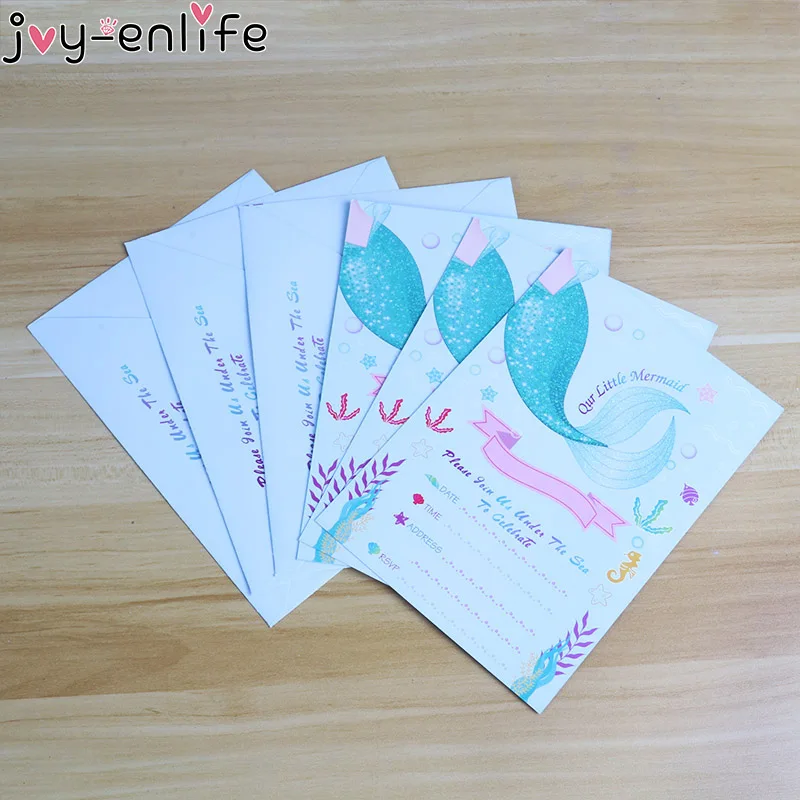 Joy-Enlife 8 различных наборов Русалка Принцесса Тема Пригласительные открытки детский душ мультфильм тема День рождения Русалка Вечерние поздравительные открытки