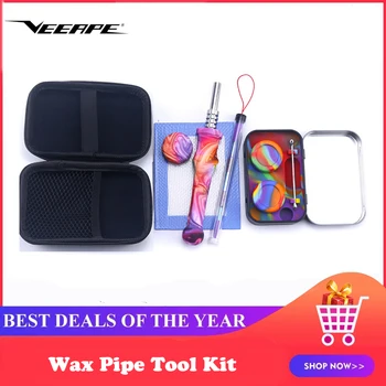 

Veeape Smoke Pipe Tool Kit 5ml Silicone Wax Container Dabber Bag with Titanium Nail Dabber Pipe Silicone Oil Jar Base container