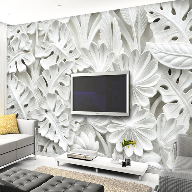 Modern-Simple-Abstract-Art-Wallpaper-3D-Relief-White-Leaves-Pattern-Gypsum-Mural-Living-Room-TV-Sofa (2)