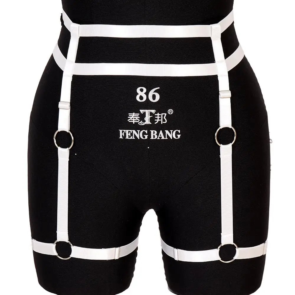 Body Harness Garter Belt White Strappy Pentagram Waist Garter Belt Women Plus Size Elastic Hollow Out Punk Goth Halloween Balls - Цвет: MLCP0007-white