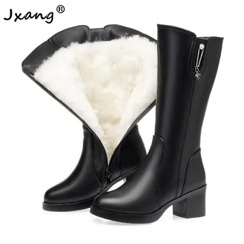 

JXNAG New 2020 Wool Women Snow Boots Warm Genuine Leather Fur Warm Shoes Plush Boots Platform for Women Winter Boots Large Size