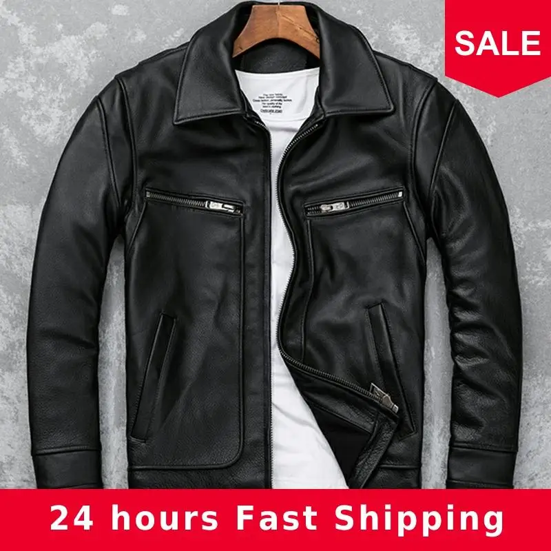 

2020 Black Men Smart Casual Leather Jacket Plus Size XXXXXL Genuine Cowhide Russian Autumn Fashion Natural Leather Coat