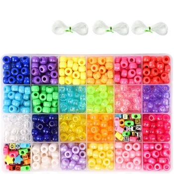 

Multicolor Pony Beads for Bracelet Making, 3300 9mm Pony Beads 24 Colors with Alphabet Beads, Star Beads and Crystal Rope for Br