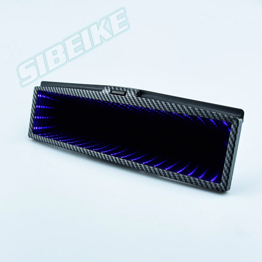 Universal Car Indoor 3D Rearview Mirror Lighted LED Copy Carbon Large Field Car Rearview Mirror