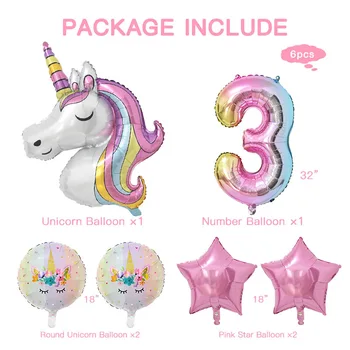1Set Rainbow Unicorn Balloon 32 inch Number Foil Balloons 1st Kids Unicorn Theme Birthday Party Decorations Baby Shower Globos 2