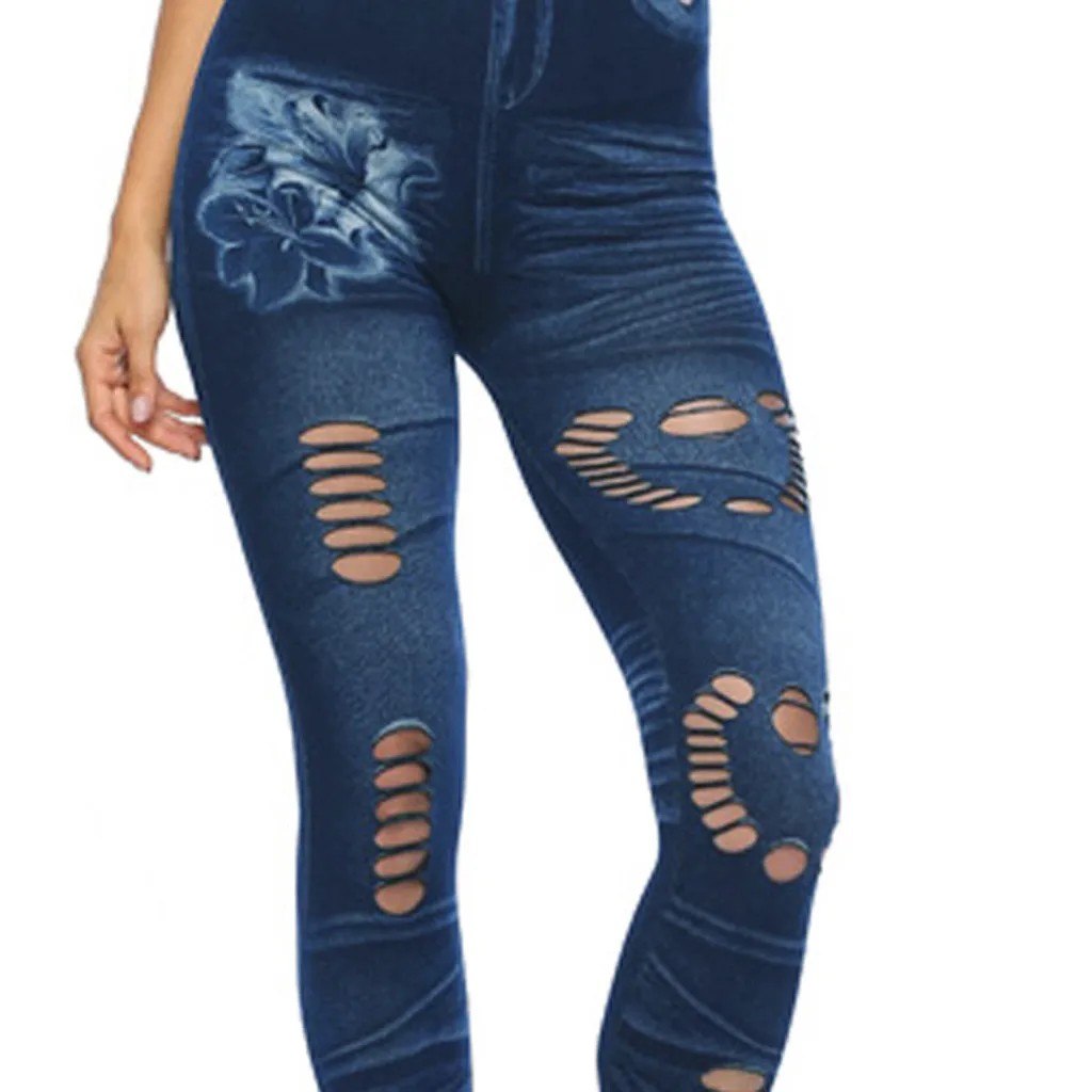 Женские джинсовые леггинсы, джинсы, модные рваные штаны с высокой талией, эластичные, пуш-ап, сексуальные женские леггинсы# H