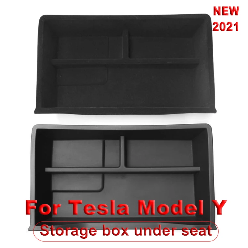 1 PCS Storage Organizer Box Under Seat for Tesla Model Y 2021 Car Modification Front Seat Tidy Flocking/ABS Box Accessories