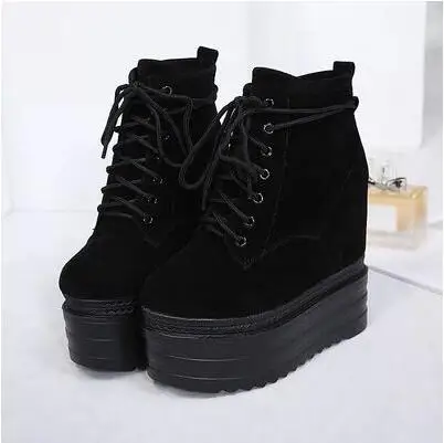 14CM wedge with women's boots increased matte ankle boots Martin boots lace short boots tide