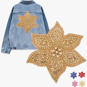 

Large Size Rhinestones Flowers Clothing Beaded Applique Iron on Transfer Patches for Clothing Diy Patch