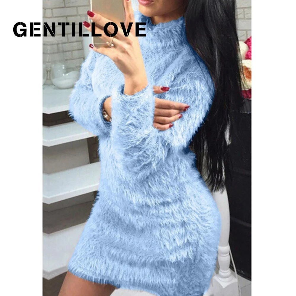 Женское платье водолазка с длинным рукавом Gentillove пушистое облегающее из