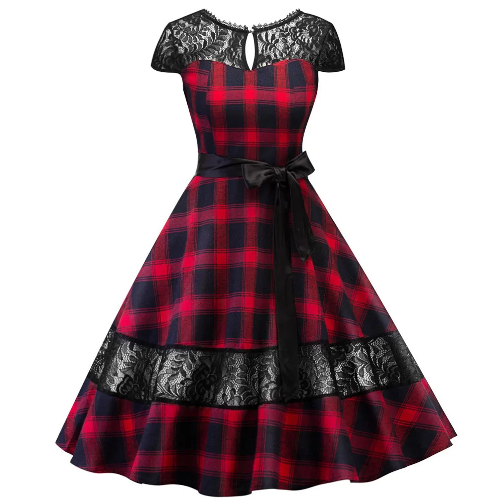 Женское винтажное платье Audrey Hepburn 1960s Rockabilly клетчатое кружевное праздничное в