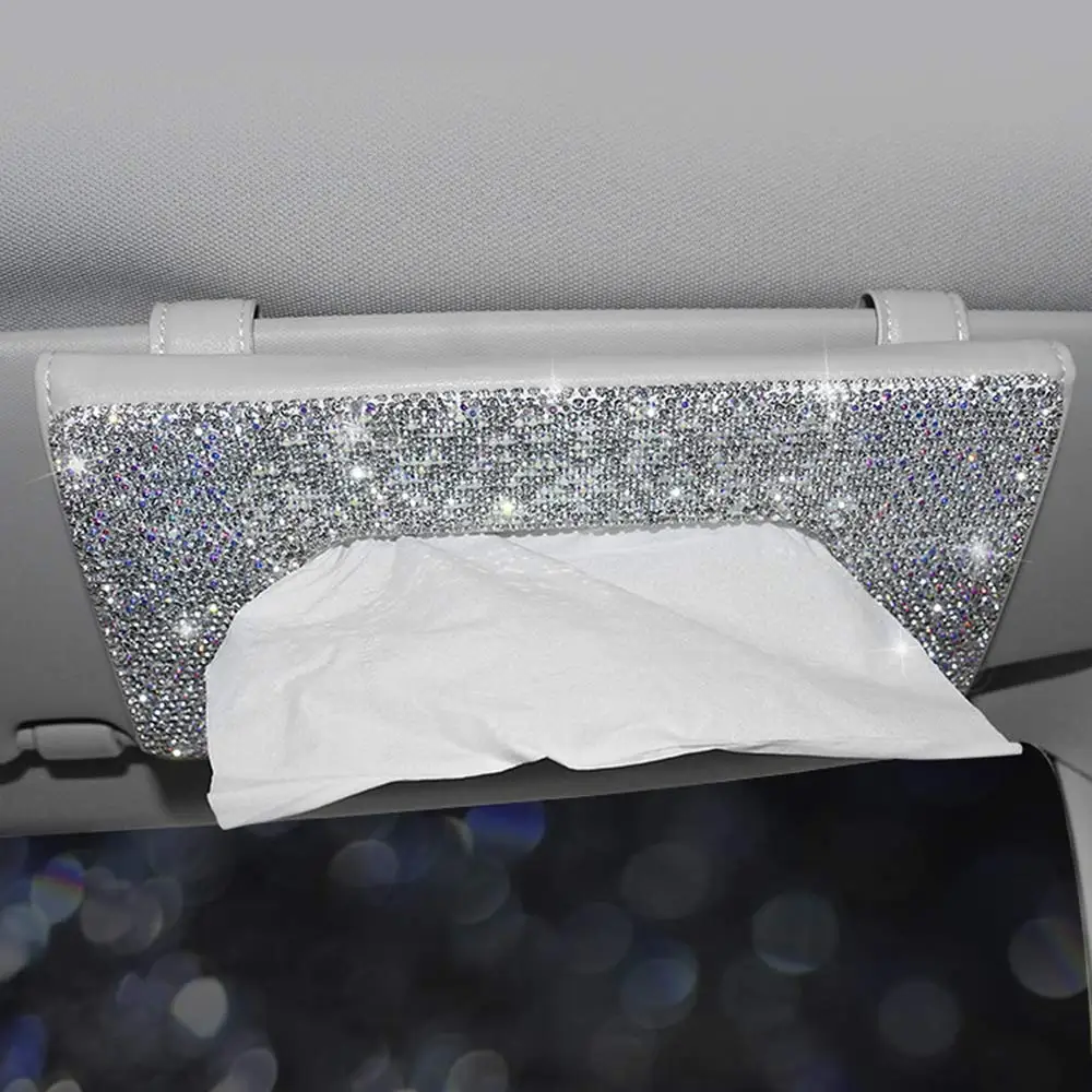 Bling автомобильный козырек держатель ткани кожа кристаллы бумажное полотенце обложка чехол для женщин(бежевый