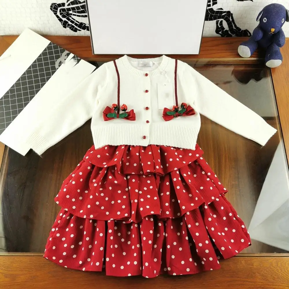 

Clothing Sets Spring Long sleeve knit Red pleated skirt Toddler Girls Clothes 2pcs Outfits Kids Clothes For Girls 3-7y