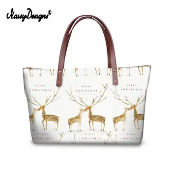 

2019 Fashion Women Big Size Handbag Tote Ladies Casual Shoulder Bags Custom Christmas Elk Printing PU Leather Shoulder Bag Bolsa