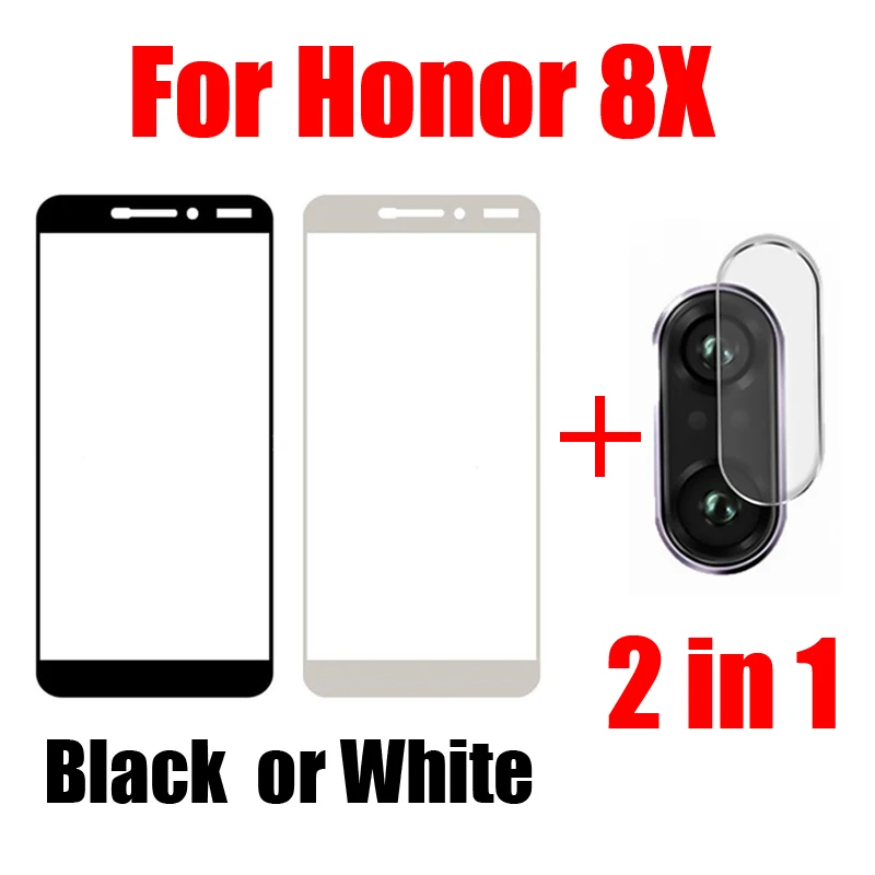 For Honor 8X 2 в 1 закаленное стекло для huawei Honor 8C 7C 8X 7A 7X6X7 Play Note 10 Защитная стеклянная задняя камера защитная пленка протектор экрана - Цвет: For Honor 8X