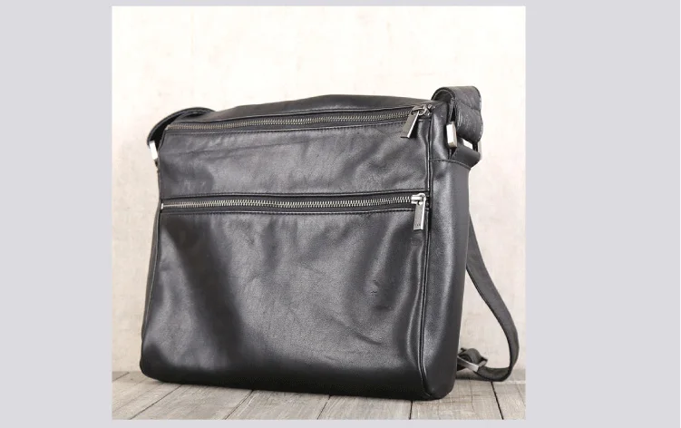 New Fashion Messenger Bag Men Genuine Leather Handmade Shoulder Crossbody Bags Top-end Cowhide Women Casual Zipper Handbag