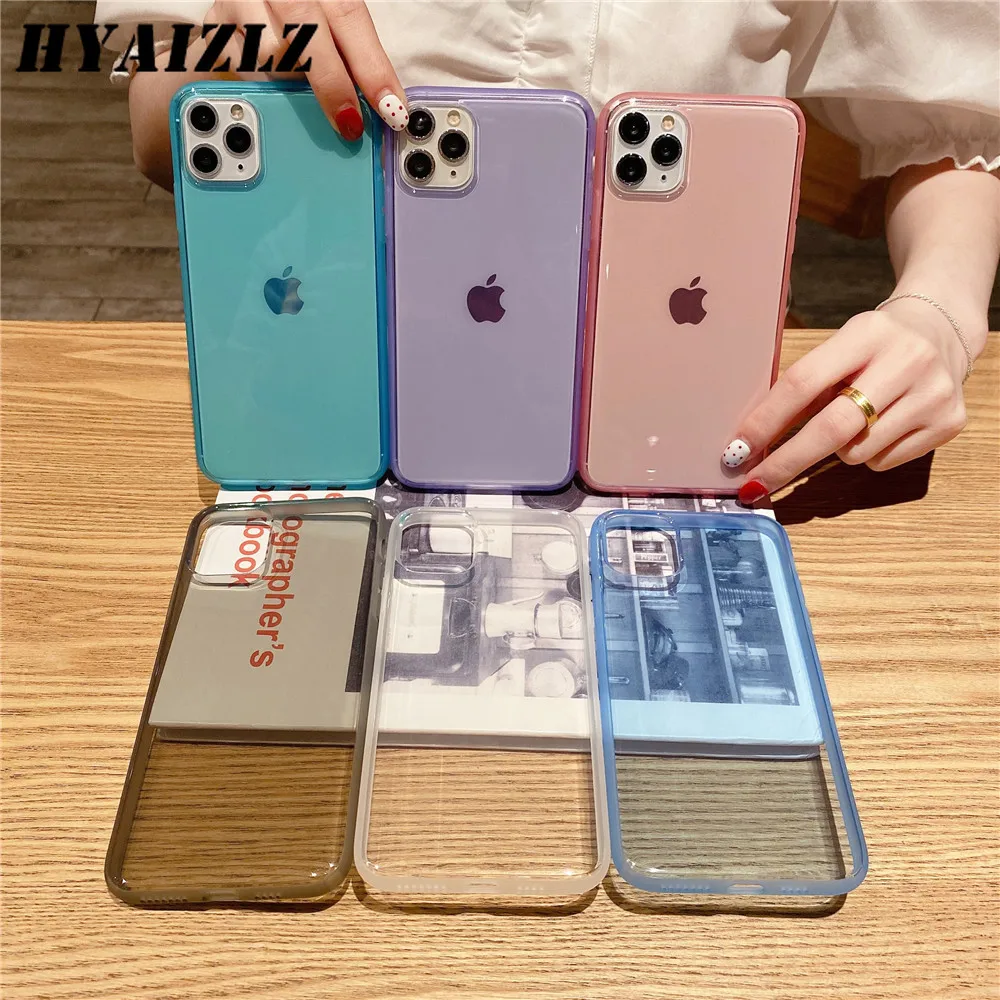 

Candy Color Clear Phone Case for iPhone 12 mini 11 Pro Max XR X XS 7 8 Plus SE 2020 Simple Jelly Cover Soft TPU Shockproof Coque