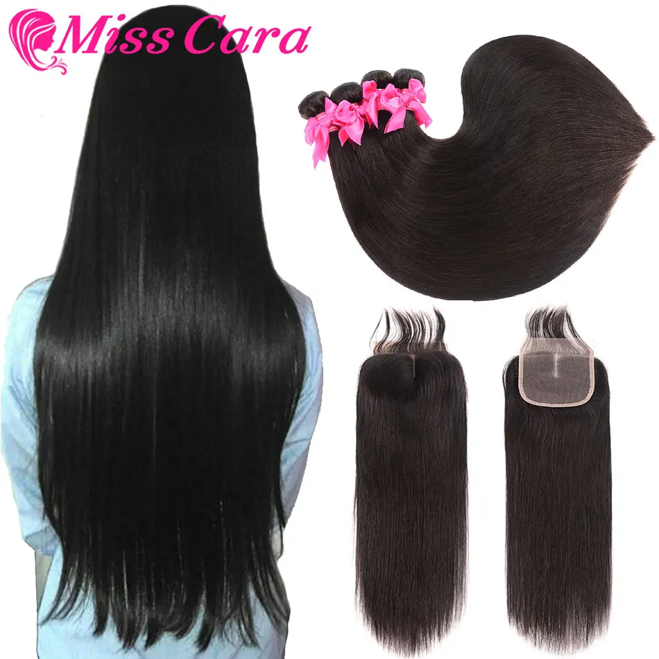 Transparent Lace Frontal With Bundles Malaysian Straight Hair Bundles With Frontal 100% Miss Cara Remy Human Hair With Closure