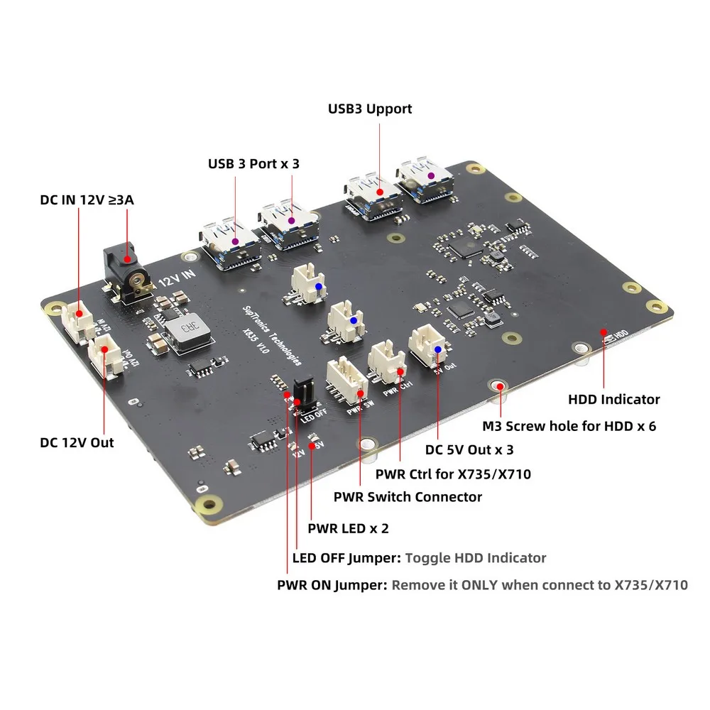 Raspberry Pi 4B X835 Плата расширения для хранения поддерживает 3,5 дюймовый SATA HDD только для Raspberry Pi 4 Модель B