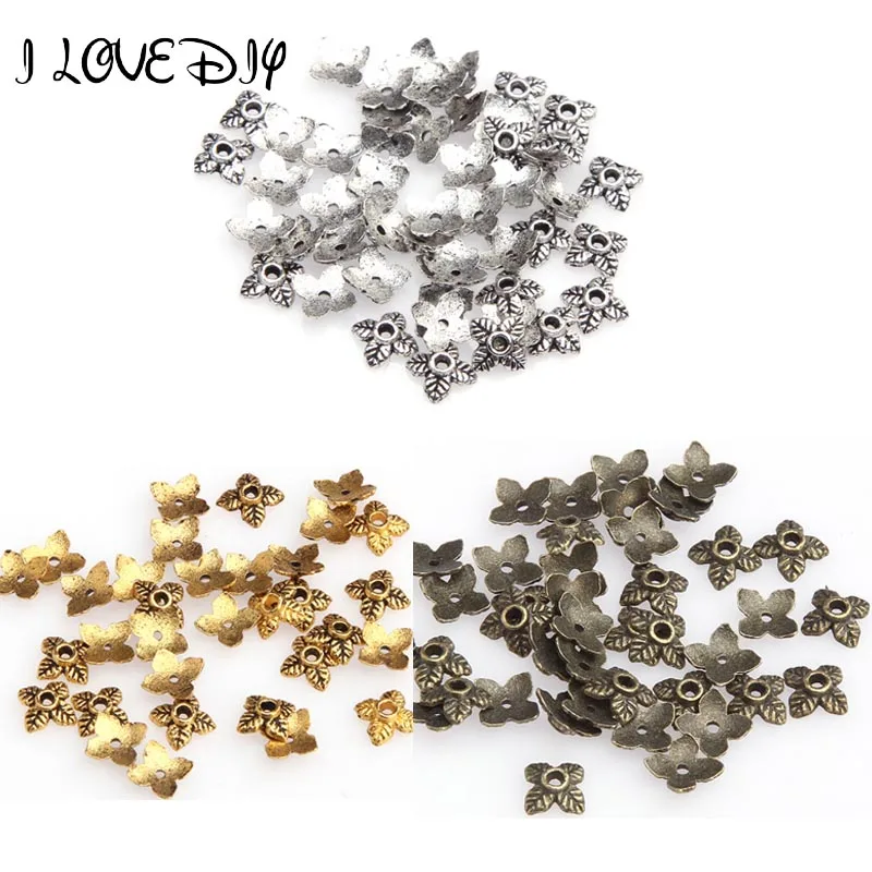 

100pcs Gold Leaf Metal End Caps For Jewelry Silver Plated Tone Beads Caps Diy Accessories Supplies For Jewelry Making Wholesale