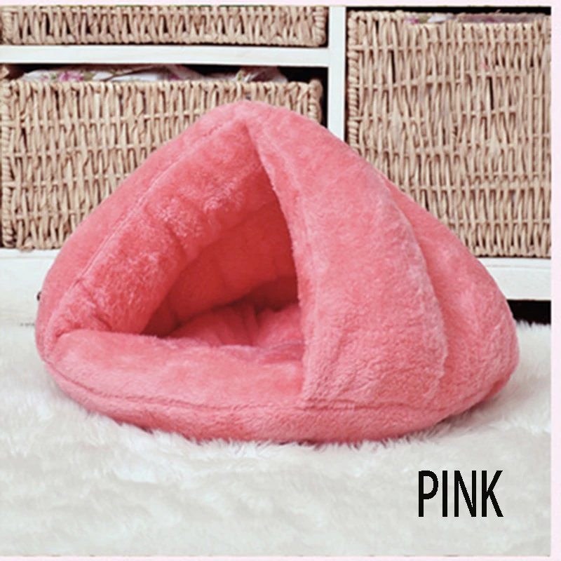 pink Толстая треугольная кровать для кошки, зимний теплый коврик для питомца собаки, толстый спальный мешок, палатка для щенка, кровать для собаки, мягкий коврик, подушка, гнездо для дома - Цвет: pink