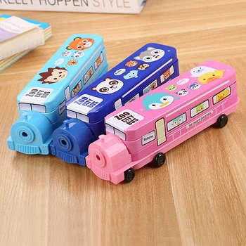 

1pcs Tinplate stationery box boys and girls children multifunctional cute train pencil case primary school creative pen box
