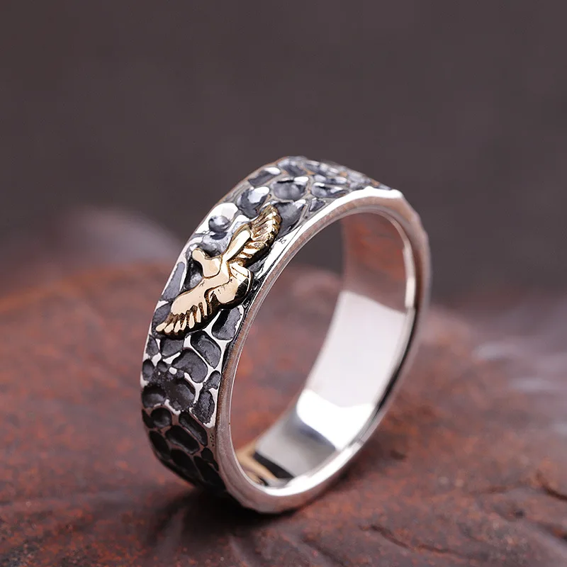 

S925 Sterling Silver Jewelry Grand Eagle Ring Men's Retro Ring