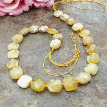 

8SE11137 14x14mm Yellow Opal Hand Cut Faceted Loose Beads 15.5" Strands