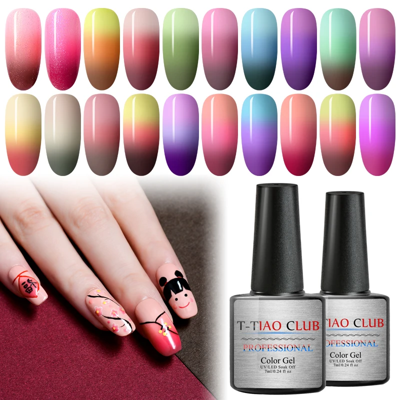 T-TIAO CLUB Thermal Glitter Gel Nail Polish Holographic Temperature Color-changing Varnish Semi Permanent Nail Art Gel Lacquer