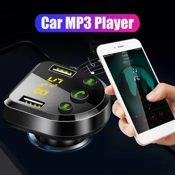 

Car Kit MP3 Player Handsfree Bluetooth 5.0 FM Transmitter Play USB Disk modulator U Dual Music Charger FM Car Support B1Y4
