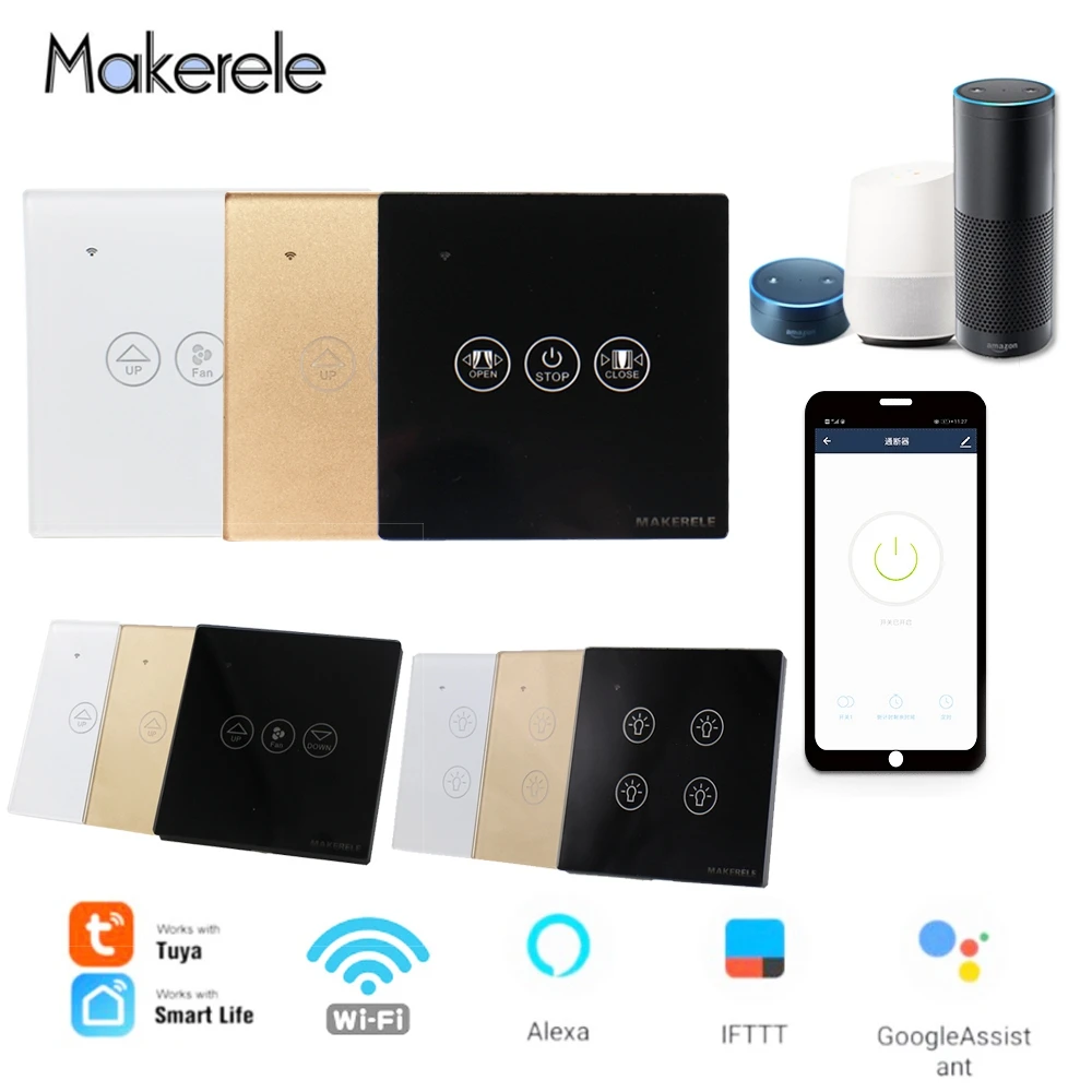 Zero / Single Fire Line 10/5/2A 1 Way Tuya EU Smart Life WiFi Touch Switch Doorbell Curtain Dimming Speed Regulate switch