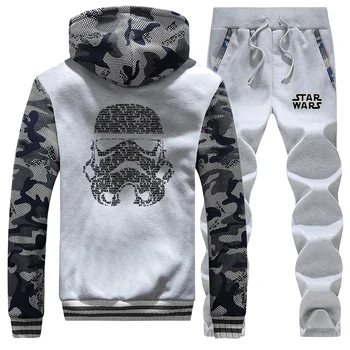 

Star Wars Camouflage Hoodie Outerwear Men Winter Hoodies Autumn Winter Warm Printed Pullover tracksuit Jacket + Sweatpants Suit