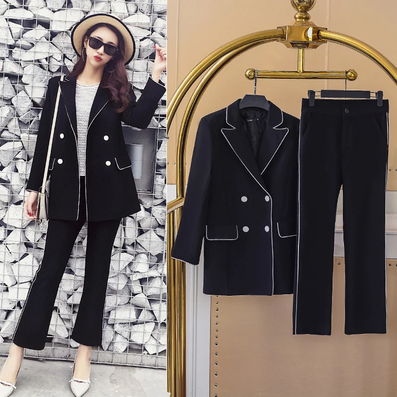 2020 high-quality temperament black pants suits feminine Casual double-breasted elegant ladies blazer Two-piece fashion trousers