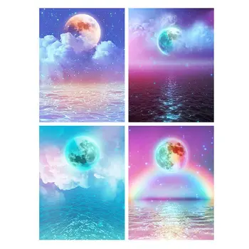 

4 Pack Moon 5D Diamond Painting Kits Full Drill Rhinestone Embroidery Decor