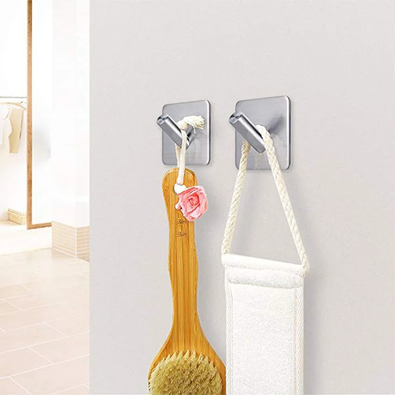WALFOS 3M Self Adhesive Wall Door Back Hooks Heavy Duty Stainless Steel Clothes Hanger Bathroom Kitchen Towel Rustproof Hook 2
