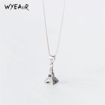 

WYEAIIR Fashion Mini Rhinestones Eiffel Tower Pendant Creative Cute 925 Sterling Silver Clavicle Chain Female Necklace