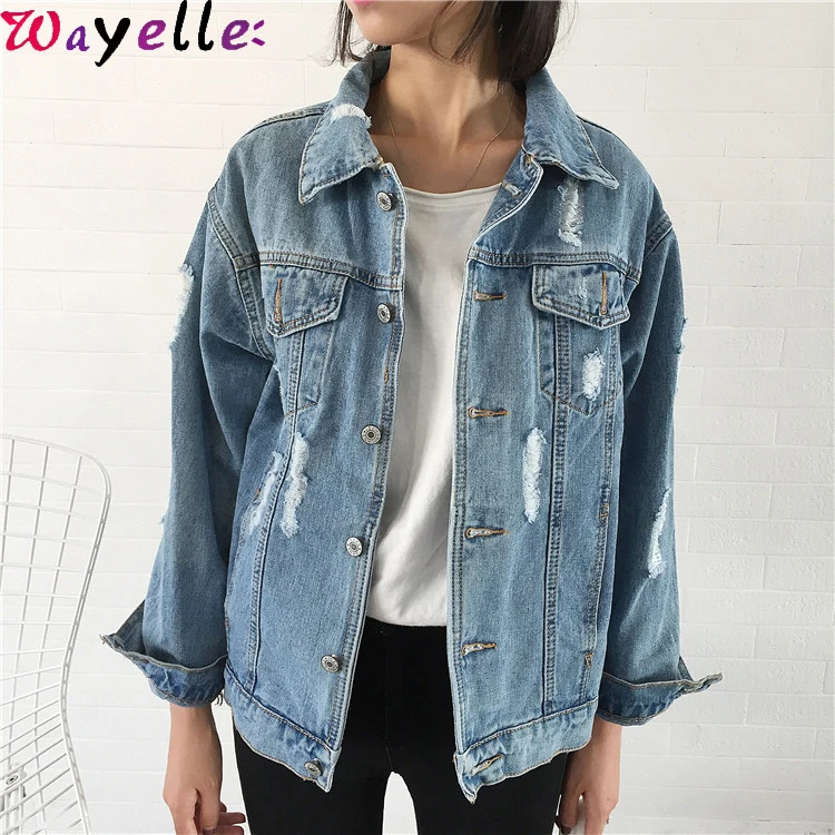 

Autumn Original Denim Jacket Women Korean Style Loose Washed Frayed Jeans Jackets Women Oversized BF Girls Jeans Jacket Coat 3XL