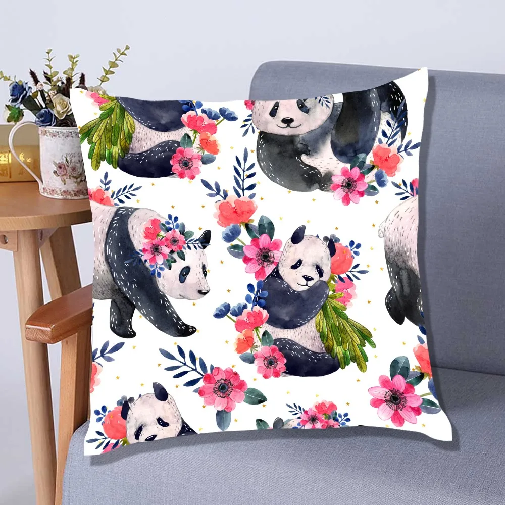 

2 Pieces Pillow Cover Cute Panda Black Eyes Cushion Cover Soft Polyester Pillowcase,White Background Living Room Decor,45x45cm