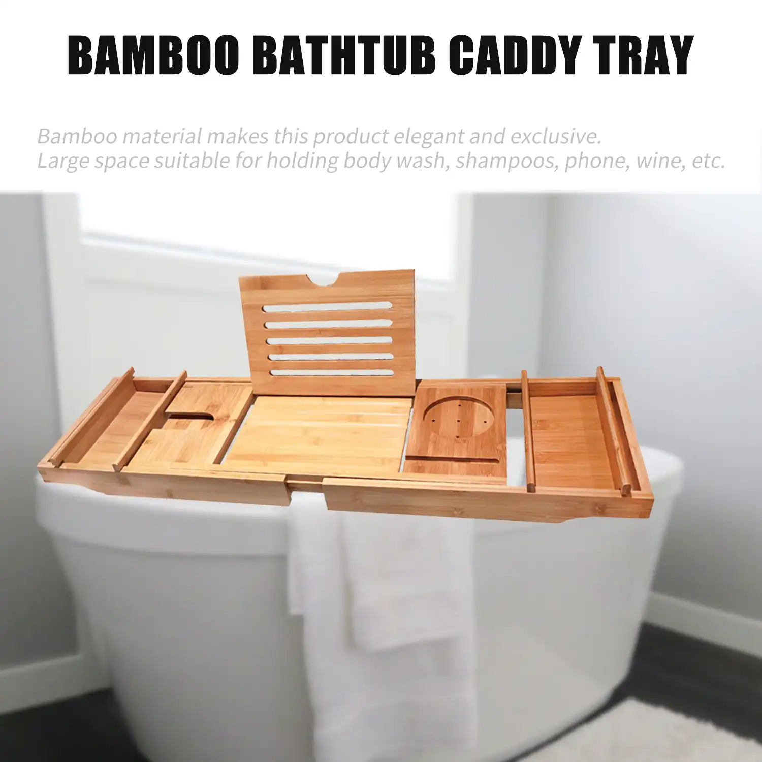 Bathroom Bamboo Caddy Tray Adjustable Spa Bathtub Caddy Organizer Book Wine Glass Holder Tablet Phone Holder Bathroom Organizer Bathroom Shelves Aliexpress