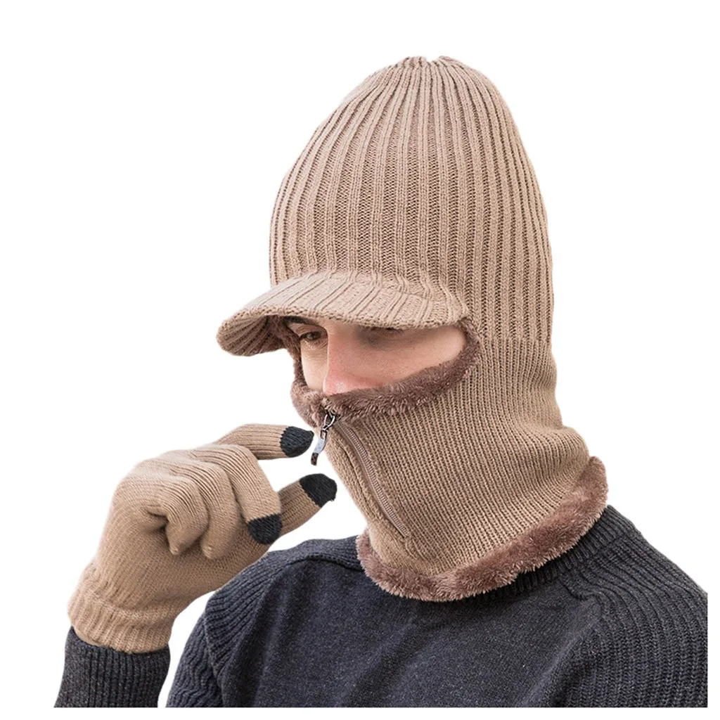 Зимняя шапка, шарф, Skullies Beanies для мужчин, вязаная шапка, женская маска, толстая Балаклава, ушанка, шерстяной берет, мужская шапка, шапка - Цвет: E