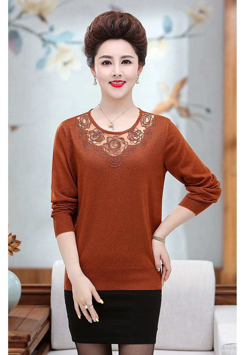 XJXKS Exquisite embroidery solid color all-match women sweater autumn winter new women cashmere knitteed sweater pullover
