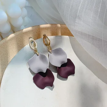 

Korean Simple Sweet Purple Petal Flower Earring Trendy Exaggeration Dangle Earrings for Women Party Jewelry Accessories