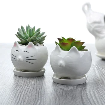 

1pc Little Cat Cartoon Ceramic Flower Pots Tray Garden Plants Pot Fashion Home Decoration Succulent Grow Box