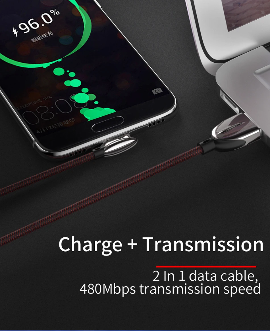 KSTUCNE 90 градусов usb type C кабель для быстрой зарядки USB C СГИБ игровой кабель для зарядки Android телефон зарядное устройство нейлоновый локоть type-C шнур для передачи данных