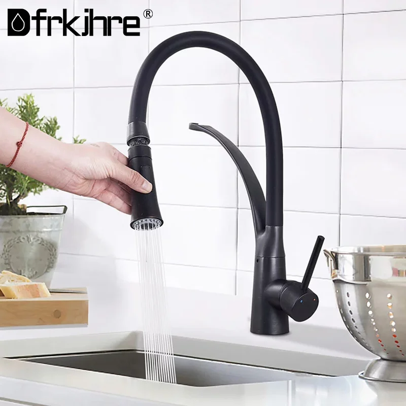 Kitchen Faucets With Rubber Design Chrome Black Mixer Tap Faucet Kitchen Single Handle Pull Down Deck Mounted Crane For Sinks Kitchen Faucets Aliexpress