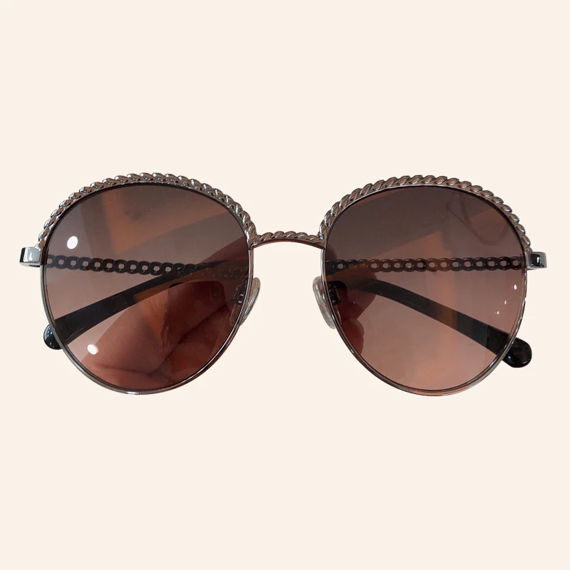No.5 sunglasses Брендовая круглая цепочка для очков, женские/мужские роскошные классические солнцезащитные очки с металлической оправой, UV400 gafas de sol hombre - Цвет линз: No.5 sunglasses
