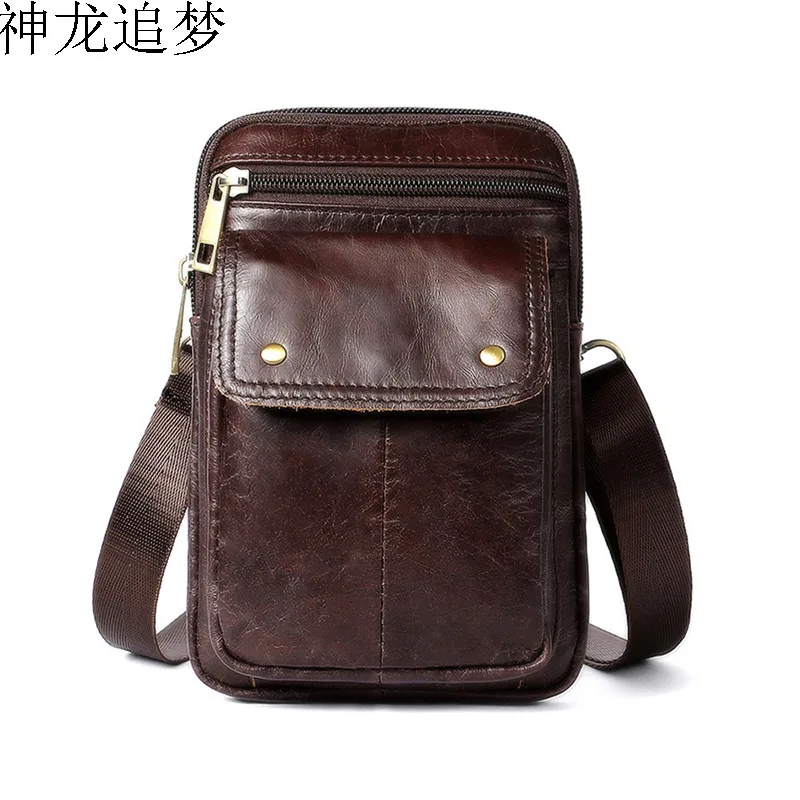 

The first layer of leather mobile phone bag men wear belt pockets men waist bag retro casual men's Messenger bag shoulder bag