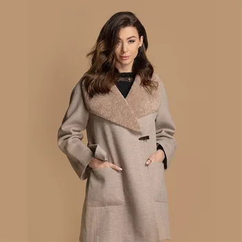 

2020 D&H Fur Cross-Border Exclusive New Style for Autumn and Winter Women's Mid-Length Faux Fur Jacket Mixed Wool Overcoat Shawl