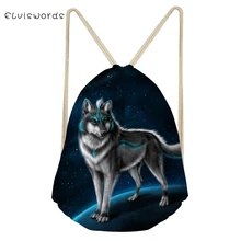 ELVISWORDS женские рюкзаки на шнурке с милым принтом волка, пляжная обувь с карманами, модные мини-сумки для путешествий для девочек