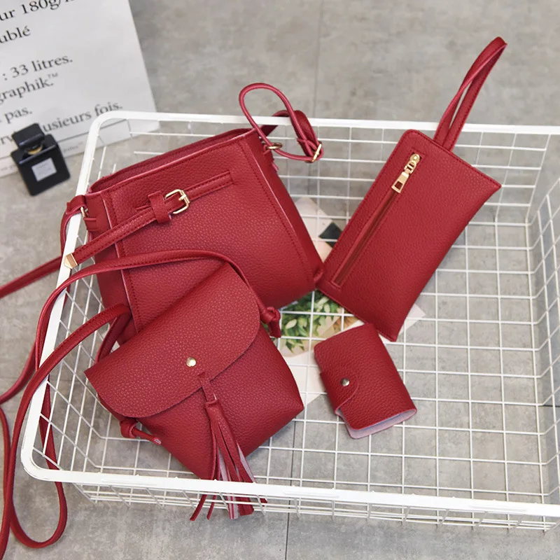 

[Buy One Get Four] 2019 New Style Bucket Embossed Leather Four-piece Set Different Size Bags Shoulder Carrying WOMEN'S Bag